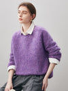 COMOBOCA 100% Wool Women's Fuzzy Round Neck Sweater