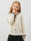 COMOBOCA Cloudy 100% Wool Kids' Tie-Neck Contrast Trim Sweater