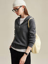 COMOBOCA 100% Cashmere Women's Zip-Up Ribbed Hoodie