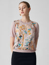 COMOBOCA Light Pink Women's Cotton Silk Floral Ribbed Print Knit T-Shirt