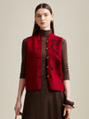COMOBOCA Red 100% Cashmere Womens Intricate Embroidered Vest