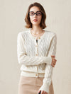 COMOBOCA White 100% Cashmere Women's Cable Knit Button Cardigan