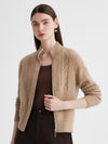 COMOBOCA 100% Cashmere Women's Cable Knit Mock Neck Zip Up Cardigan