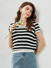 COMOBOCA Women's Striped Ribbed Knit T-Shirt