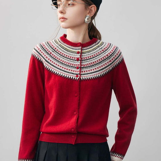 COMOBOCA 100% Cashmere Women's Fair Isle Button Front Cardigan