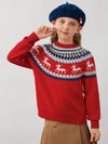 COMOBOCA 100% Wool Kids' Fair Isle Reindeer Round Neck Sweater