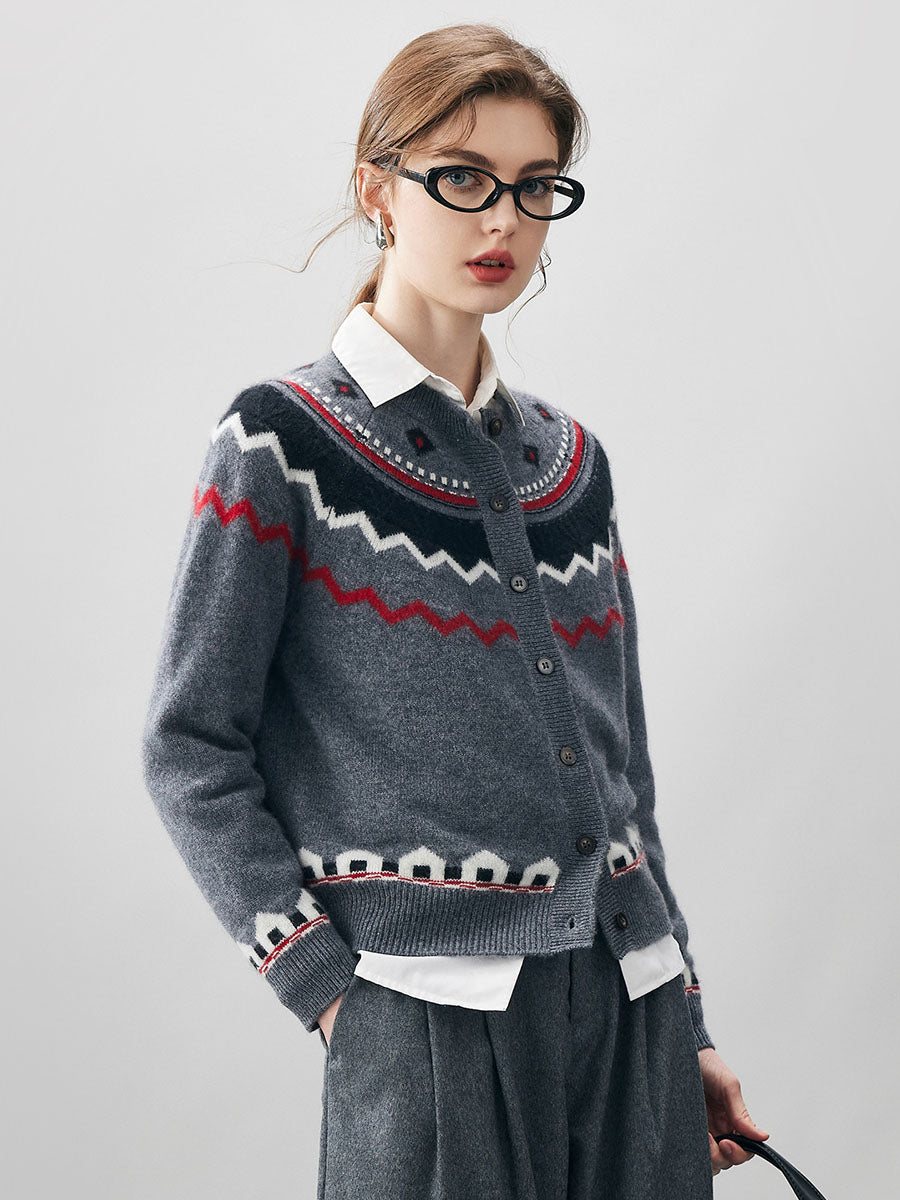 COMOBOCA 100% Cashmere Women's Fair Isle Button Down Cardigan
