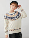 COMOBOCA 100% Wool Kids' Fair Isle Snowflake Round Neck Sweater