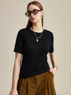 COMOBOCA Black Women's Wool Worsted Center Seam Knit T-shirt