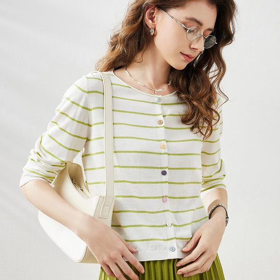 COMOBOCA Women's Striped Button-Down Cardigan