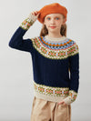 COMOBOCA 100% Wool Kids' Cable Fair Isle Round Neck Sweater