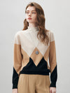 COMOBOCA 100% Cashmere Women's Turtleneck Geometric Ribbed Sweater