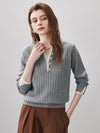 COMOBOCA 100% Wool Women's Ribbed Contrast Trim Sweater