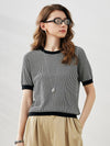 COMOBOCA Black Women's Houndstooth Pattern Knit T-Shirt
