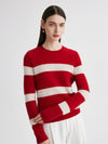 COMOBOCA 100% Cashmere Women's Striped Round Neck Sweater