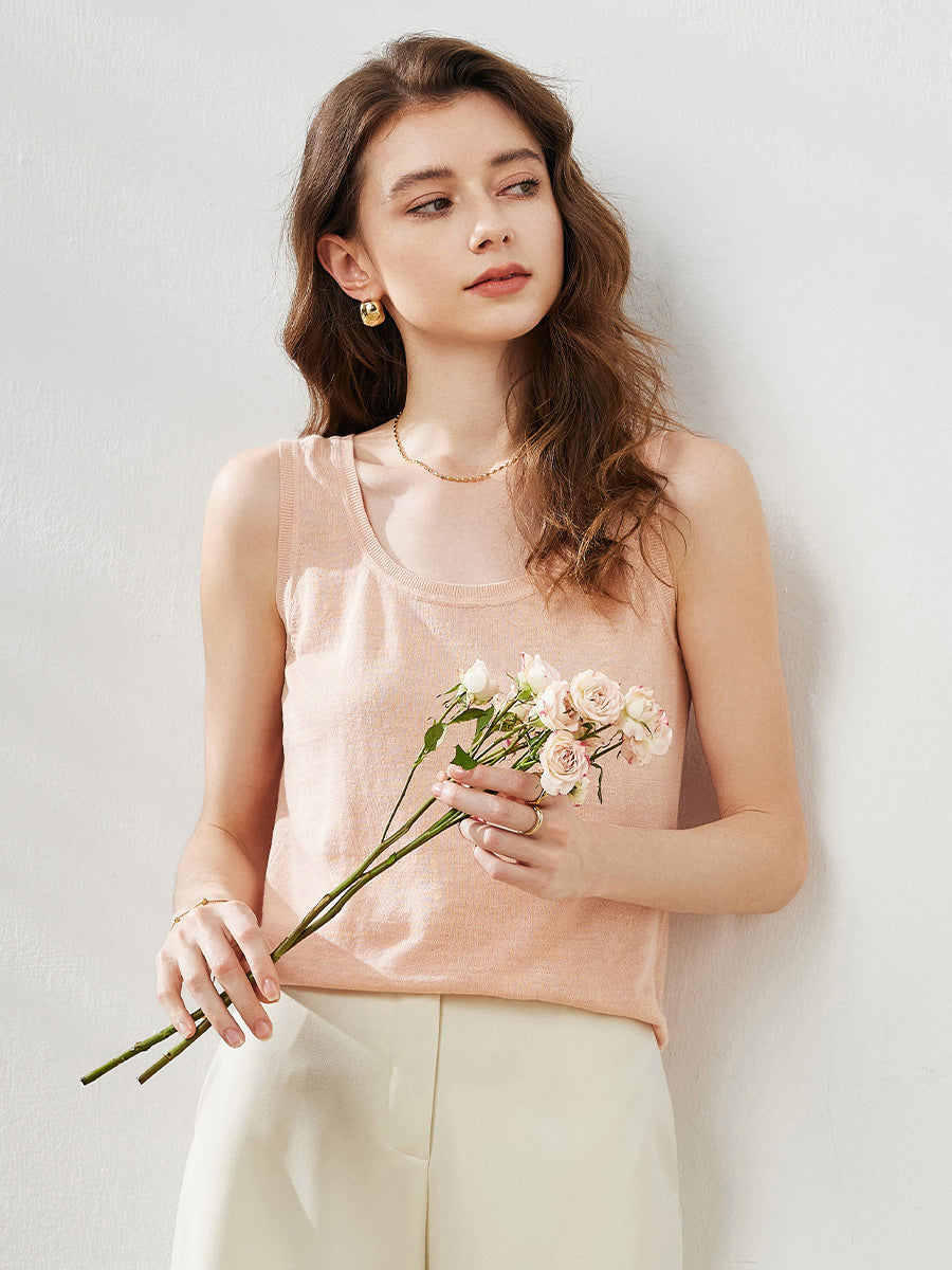 COMOBOCA Pink Women's Linen Versatile Basic Tank Top