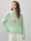 COMOBOCA Women's Mohair Cable Knit Round Neck Sweater