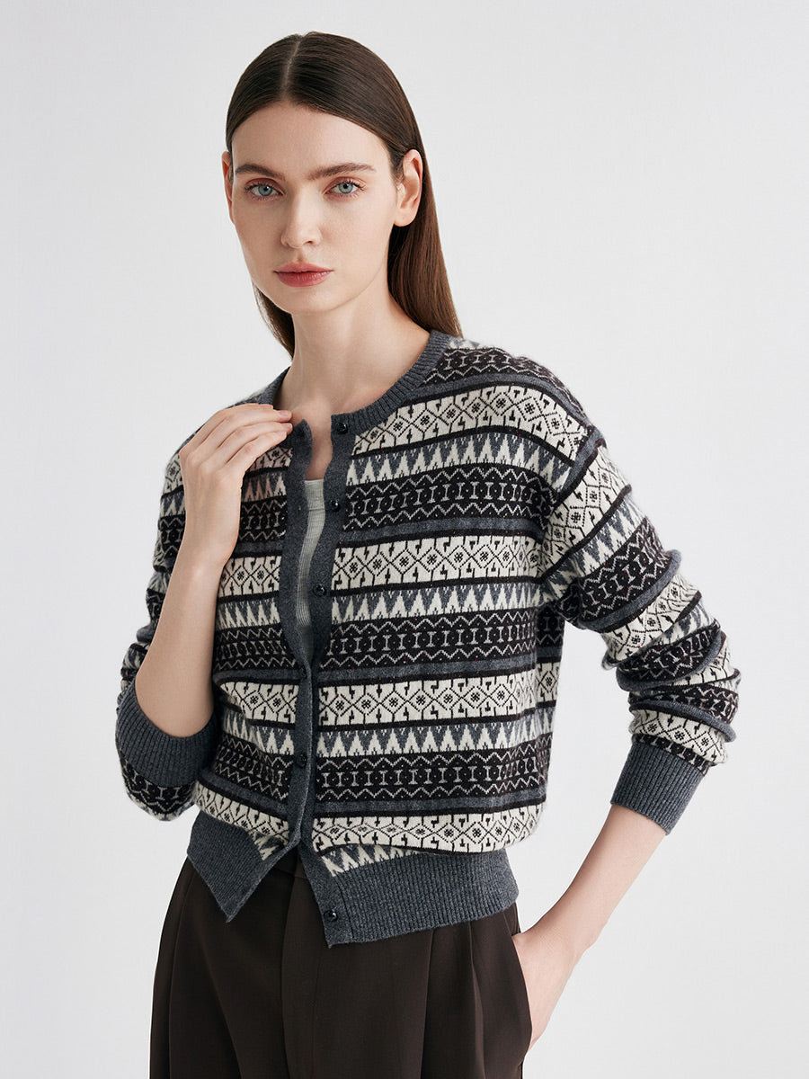 COMOBOCA 100% Cashmere Women's Fair Isle Knit Cardigan