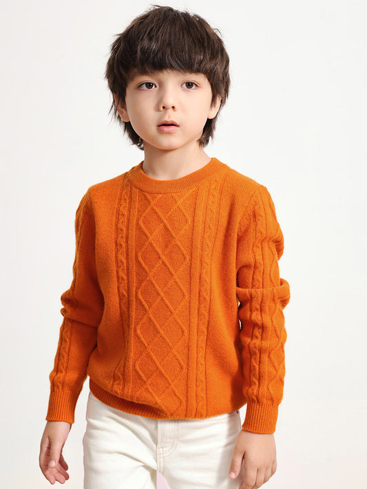 COMOBOCA ORANGE 100% Wool Kids' Ribbed Round Neck Sweater