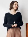 COMOBOCA BLACK 100% Cashmere Women's V-Neck Loose Knit Sweater