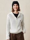 COMOBOCA White 100% Cashmere Women's Ribbed Zip Knit Cardigan Hoodie