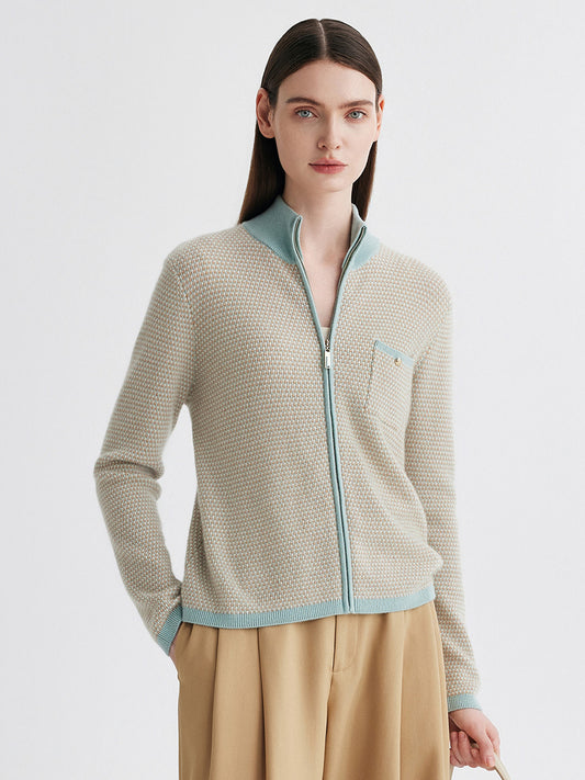 COMOBOCA 100% Cashmere Women's Textured Knit Zip Up Cardigan