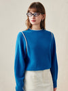 COMOBOCA 100% Wool Women's Color Block Ribbed Knit Sweater
