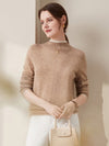 COMOBOCA Camel 100% Cashmere Women's Ribbed Contrast Trim Sweater