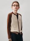 COMOBOCA 100% Cashmere Women's Color Block Knit Baseball Jacket