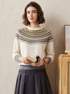 COMOBOCA White 100% Cashmere Women's Fair Isle Knit Sweater