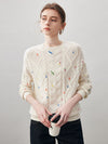 COMOBOCA 100% Cashmere Women's Cable Knit Colorful Accents Sweater