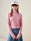 COMOBOCA Pink 100% Wool Women's Lightweight Turtleneck Sweater