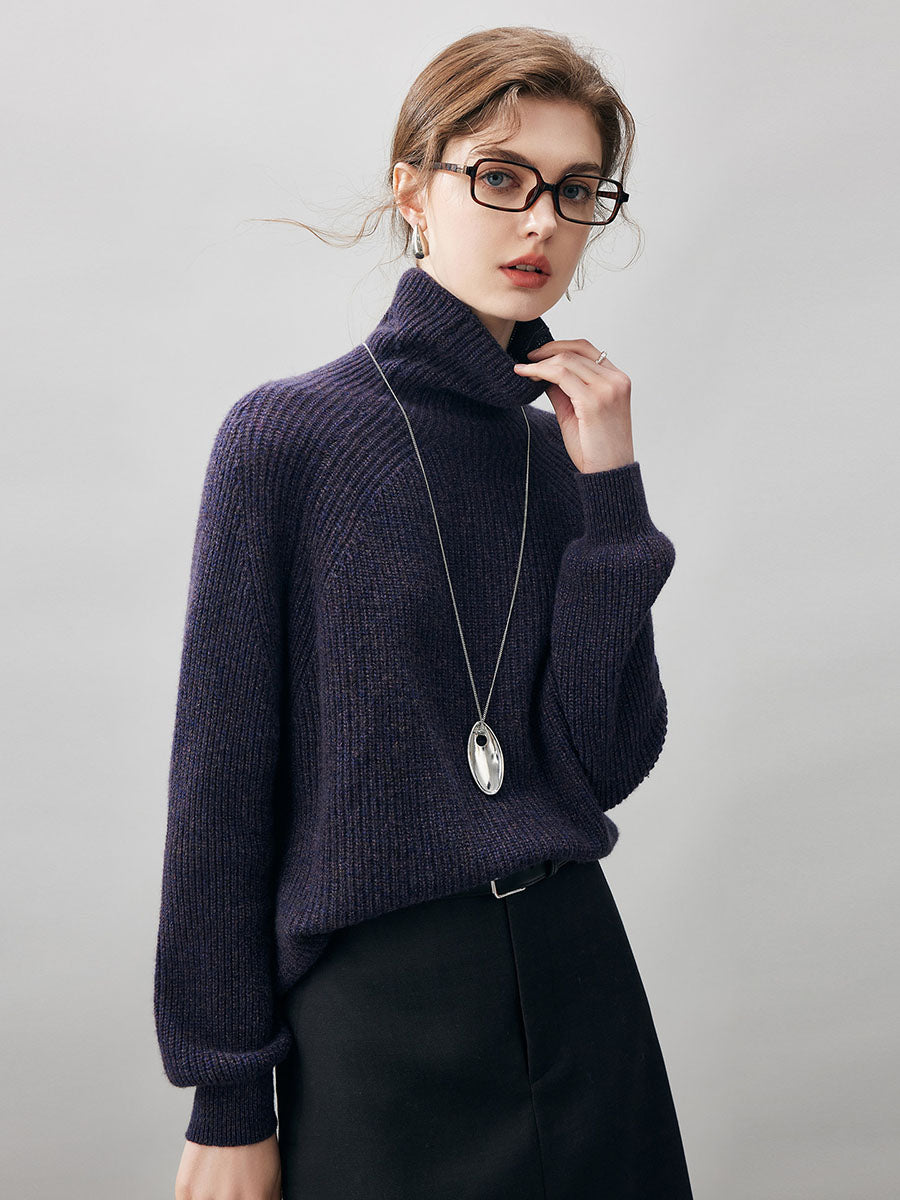 COMOBOCA 100% Cashmere Women's Ribbed Turtleneck Sweater