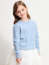 COMOBOCA LIGHT BLUE 100% Wool Kids' Ribbed Round Neck Sweater