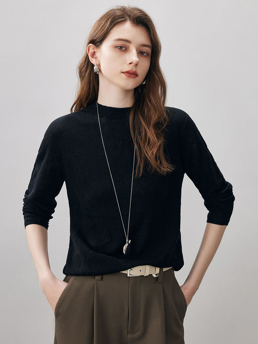 COMOBOCA Black Women's Round Neck Knit Sweater