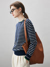 COMOBOCA 100% Cashmere Women's Striped Round Neck Sweater