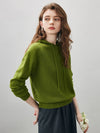 COMOBOCA 100% Wool Women's Ribbed Hem Adjustable Hoodie