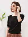 COMOBOCA Black 100% Mulberry Silk Women's Textured T-Shirt