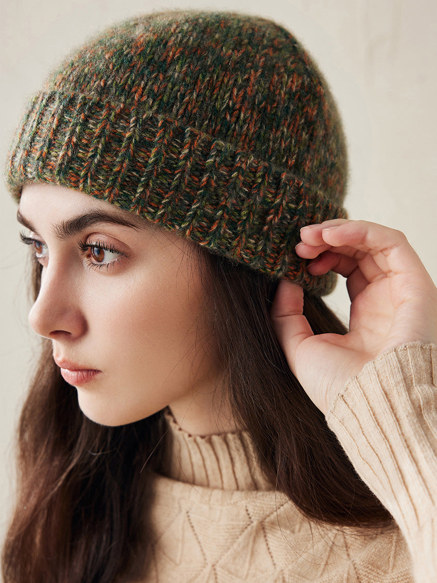 COMOBOCA Green 100% Cashmere Ribbed Knit Beanie