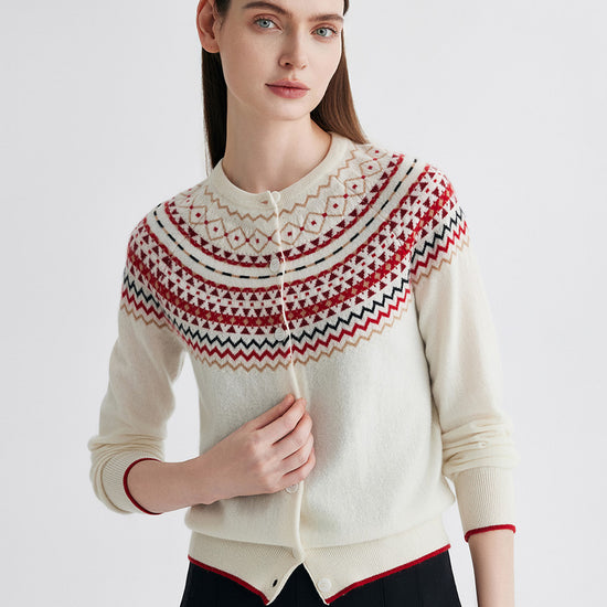 COMOBOCA 100% Cashmere Women's Fair Isle Button Front Cardigan