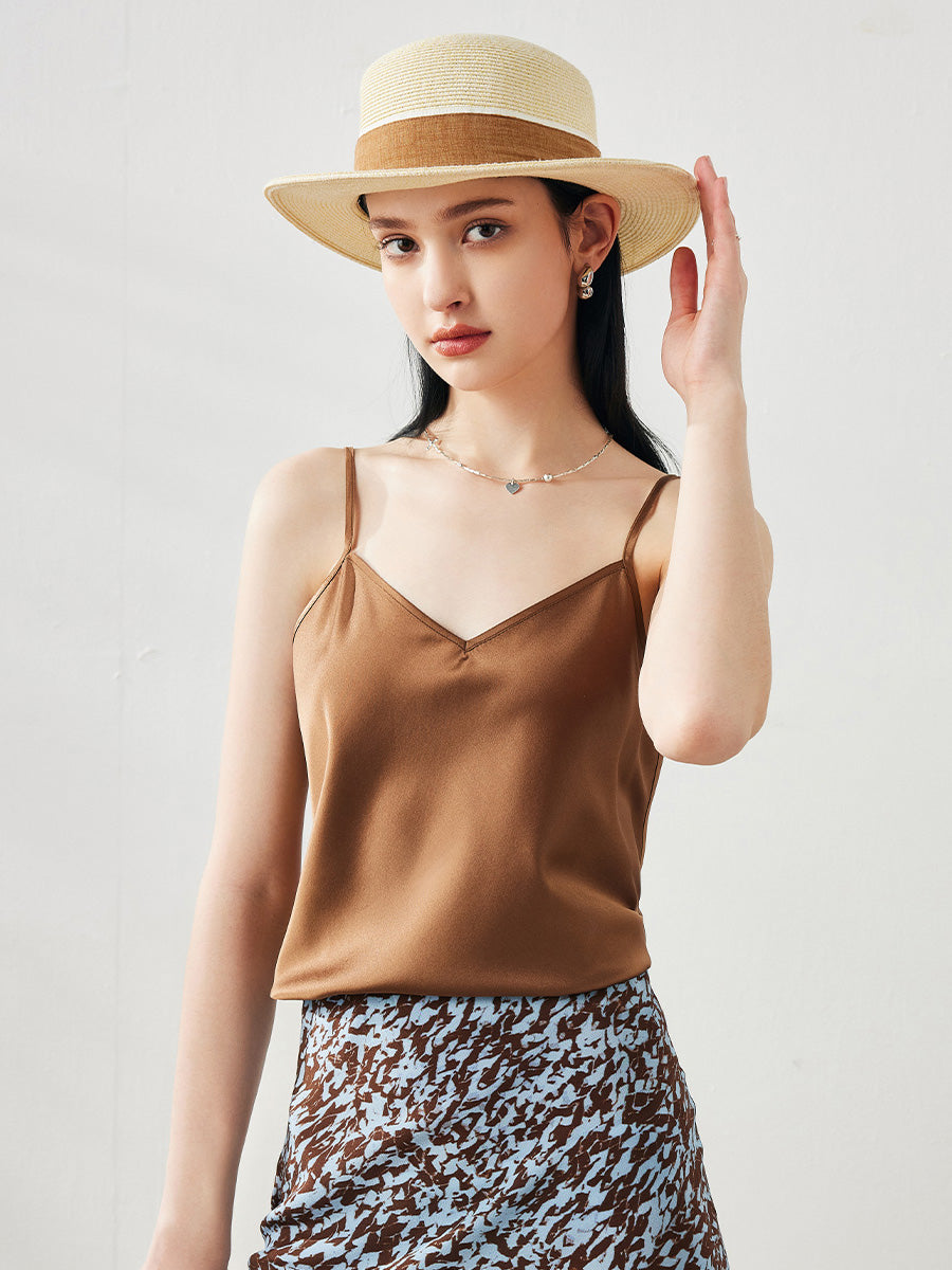 COMOBOCA Bronze Women's Silk V-Neck Adjustable Straps Camisole