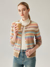 COMOBOCA 100% Cashmere Women's Striped Button Down Cardigan