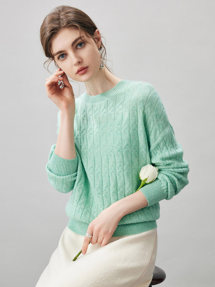 COMOBOCA 100% Cashmere Women's Cable Knit Sweater