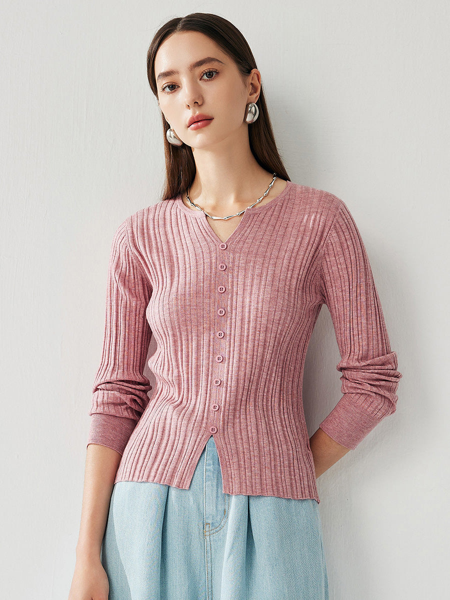 COMOBOCA Women's Ribbed V-Neck Faux Cardigan Sweater