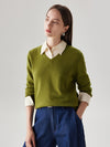 COMOBOCA 100% Wool Women's V-Neck Ribbed Knit Sweater