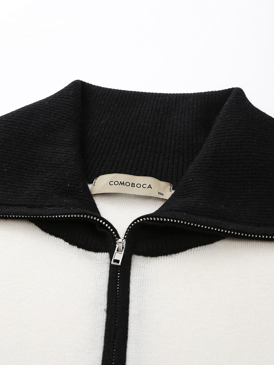 COMOBOCA 100% Wool Women's Striped Zip-Up Cardigan