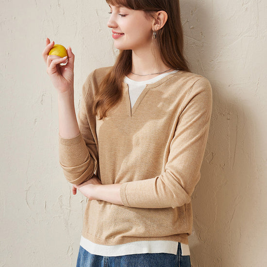 COMOBOCA 100% Wool Women's Layered Look Pullover Sweater