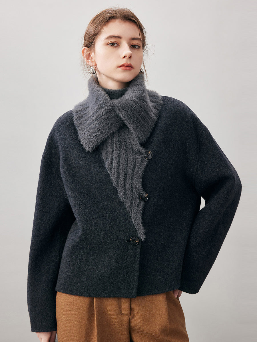 COMOBOCA Women's Fuzzy Sailor Collar Button Front Coat
