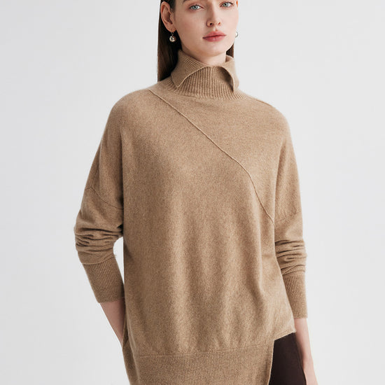 COMOBOCA 100% Cashmere Women's Asymmetric Turtleneck Sweater