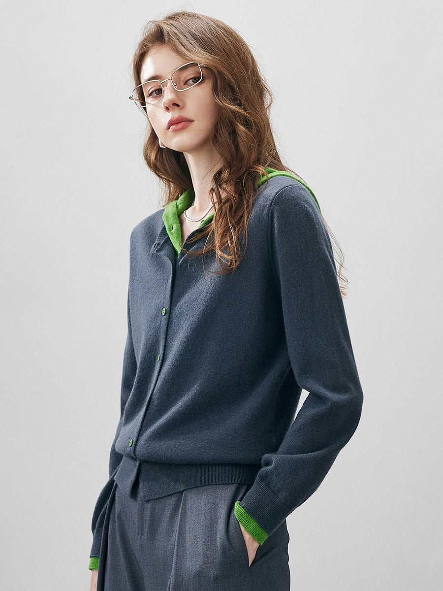 COMOBOCA 100% Wool Women's Contrast Button Down Hoodie